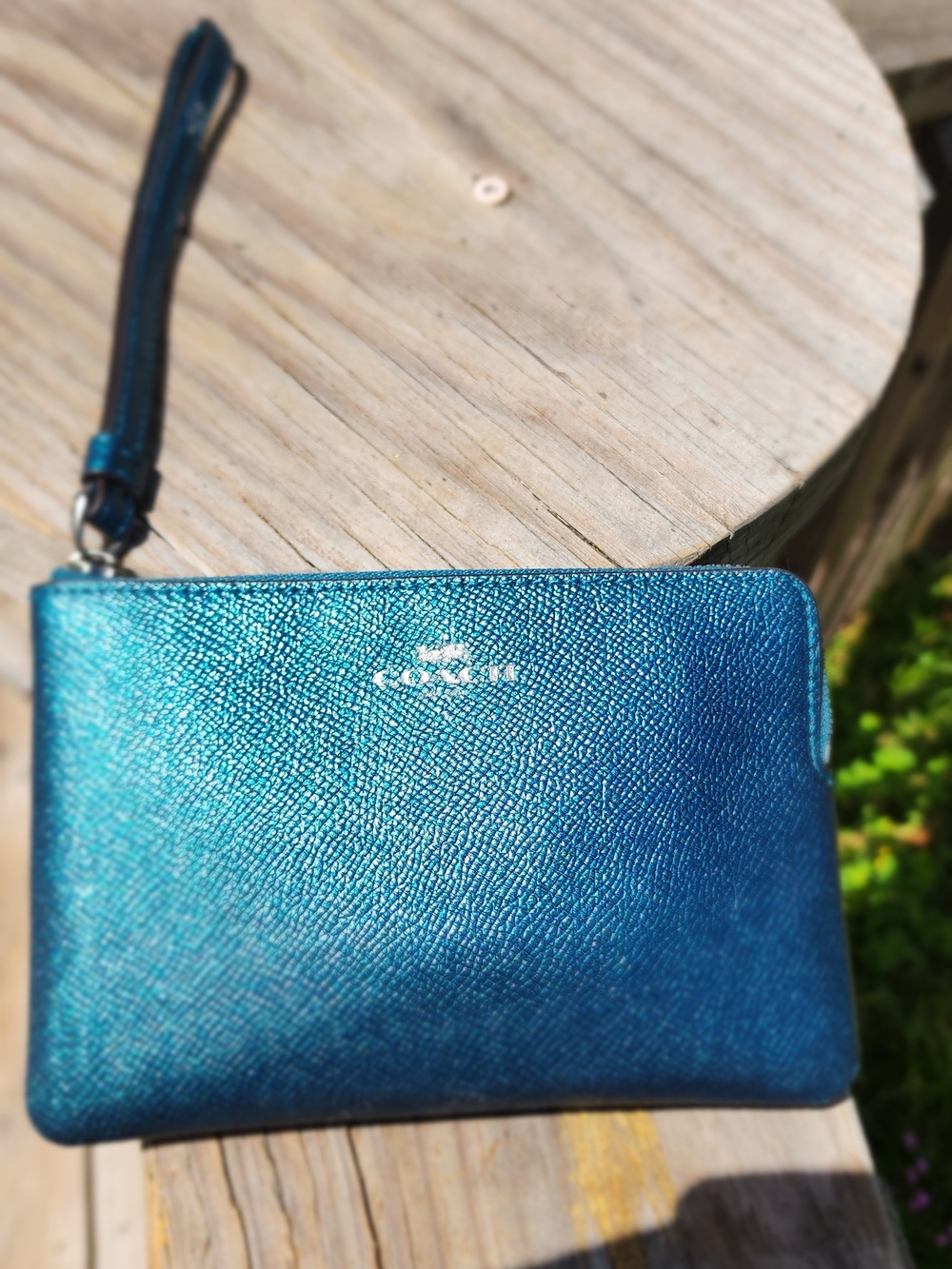 Coach Metallic Teal Leather Wallet - Picture 4 of 10